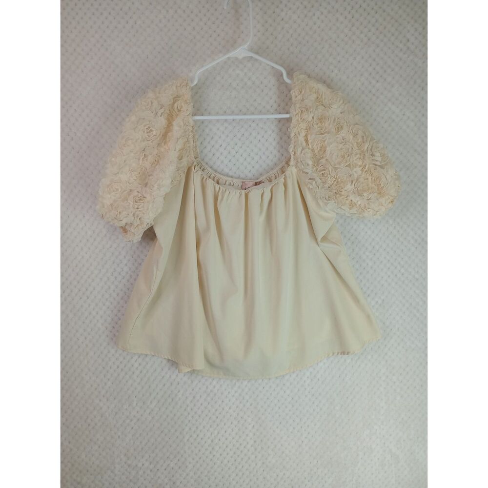 Willow & Root Women's XL Cream Rosette Puff Sleeve Top